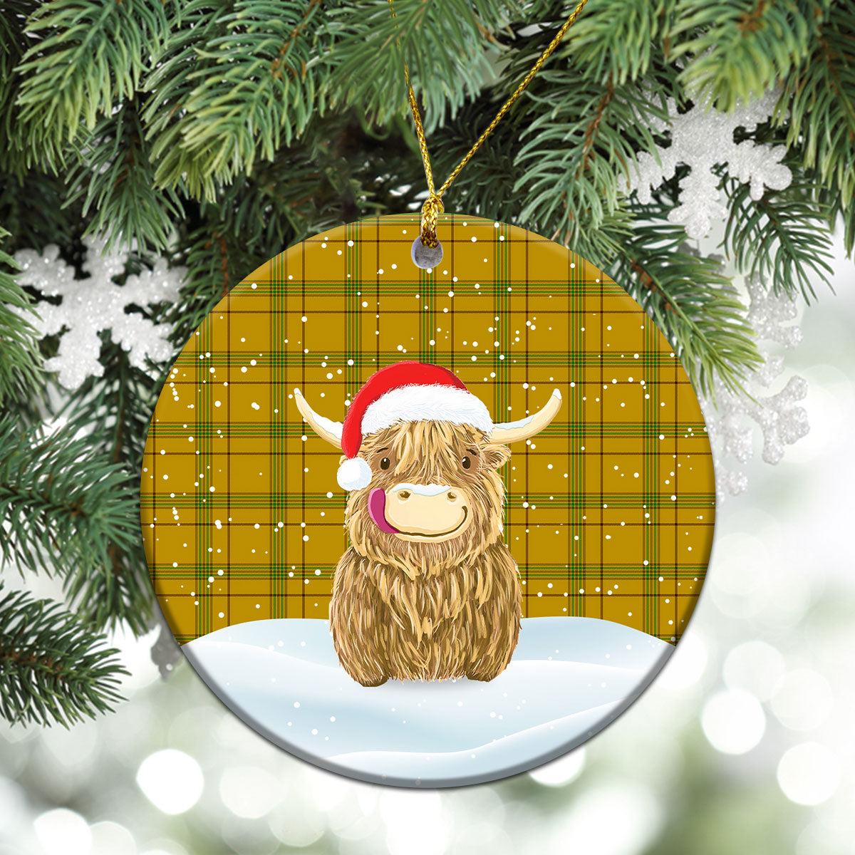 Houston Tartan Christmas Ceramic Ornament - Highland Cows Style