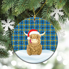 Laing Tartan Christmas Ceramic Ornament - Highland Cows Style