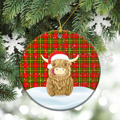 Leask Tartan Christmas Ceramic Ornament - Highland Cows Style