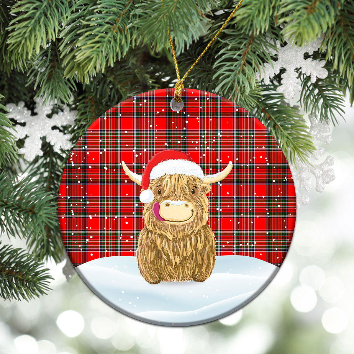 MacBean Tartan Christmas Ceramic Ornament - Highland Cows Style