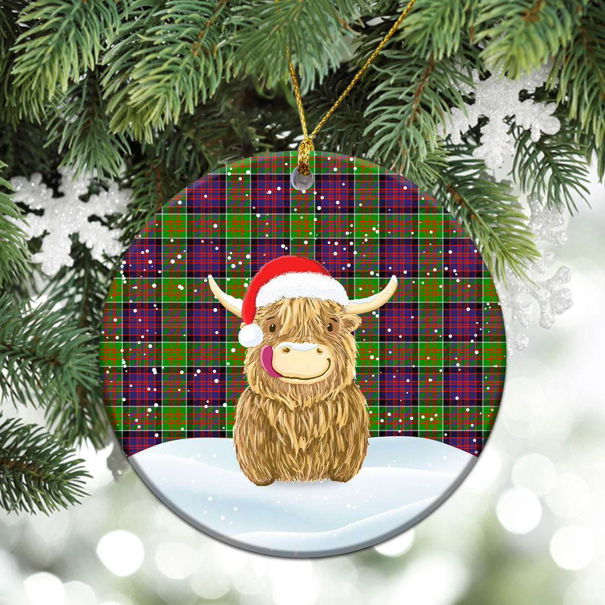 MacDonald (Clan Ranald) Tartan Christmas Ceramic Ornament - Highland Cows Style
