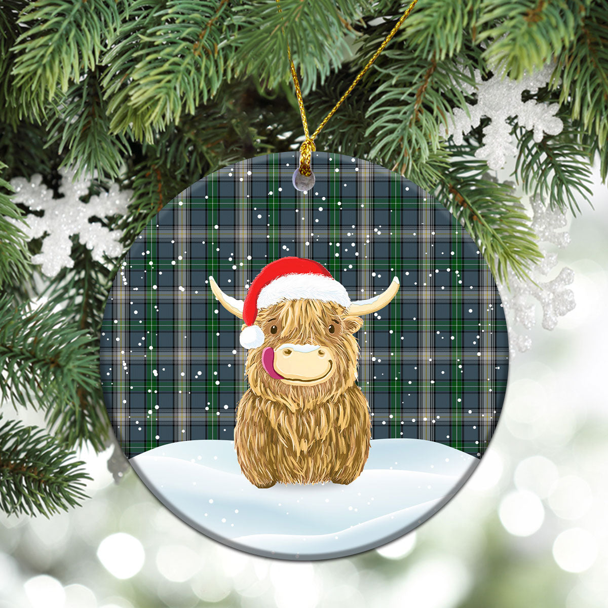 MacDowall Tartan Christmas Ceramic Ornament - Highland Cows Style