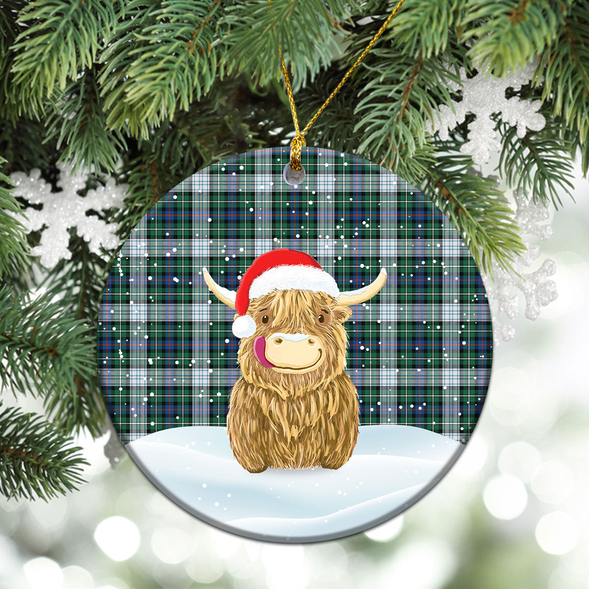 MacKenzie Dress Ancient Tartan Christmas Ceramic Ornament - Highland Cows Style