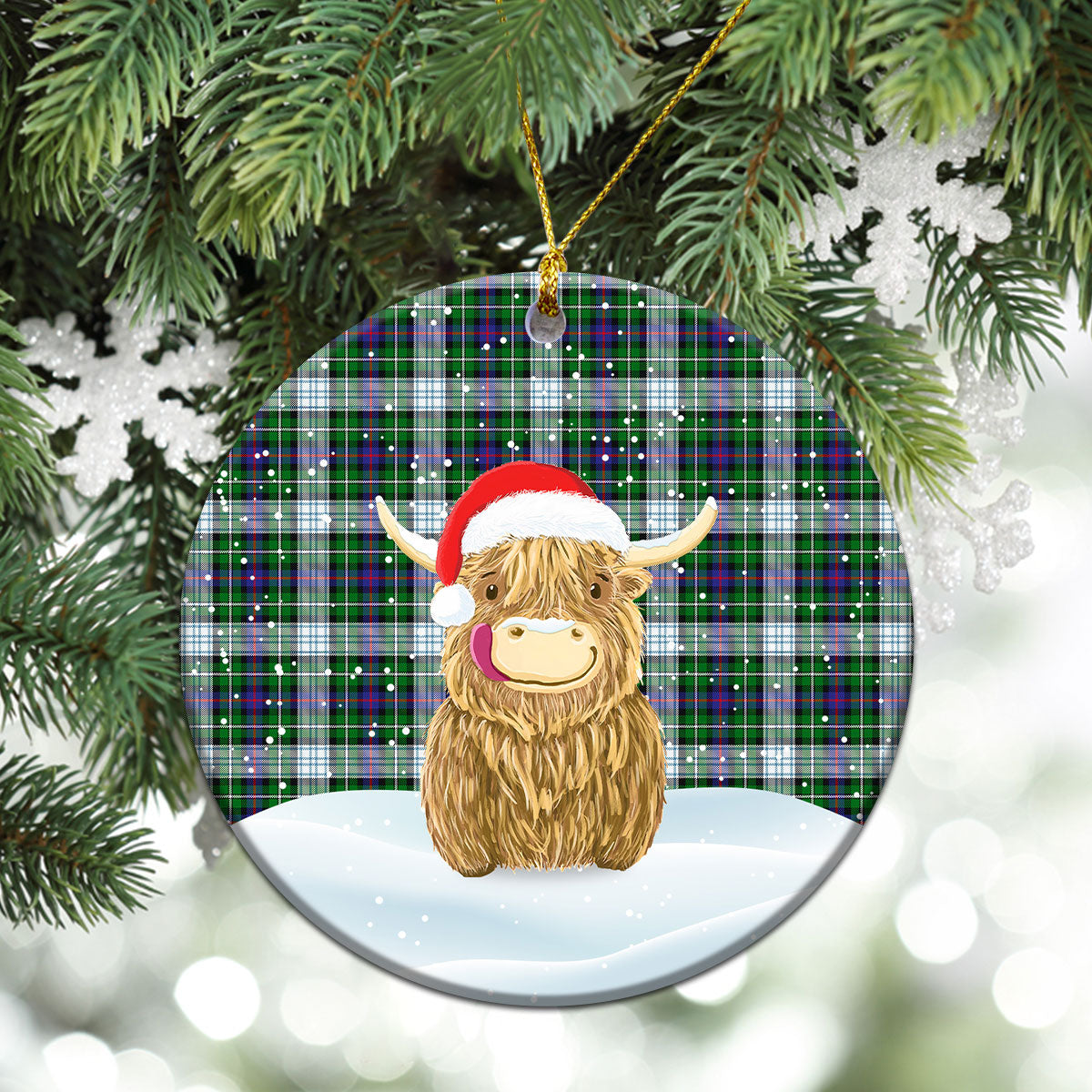 MacKenzie Dress Modern Tartan Christmas Ceramic Ornament - Highland Cows Style