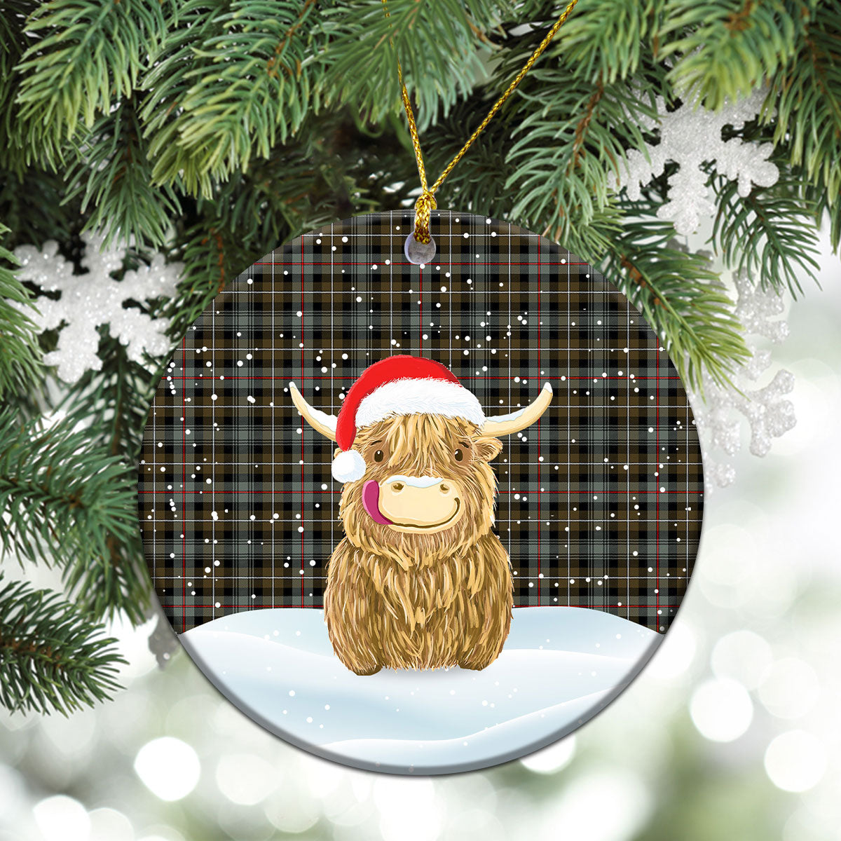MacKenzie Weathered Tartan Christmas Ceramic Ornament - Highland Cows Style