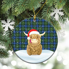MacLaren Ancient Tartan Christmas Ceramic Ornament - Highland Cows Style