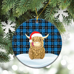 Ramsay Blue Ancient Tartan Christmas Ceramic Ornament - Highland Cows Style