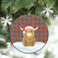 Robertson Ancient Tartan Christmas Ceramic Ornament - Highland Cows Style