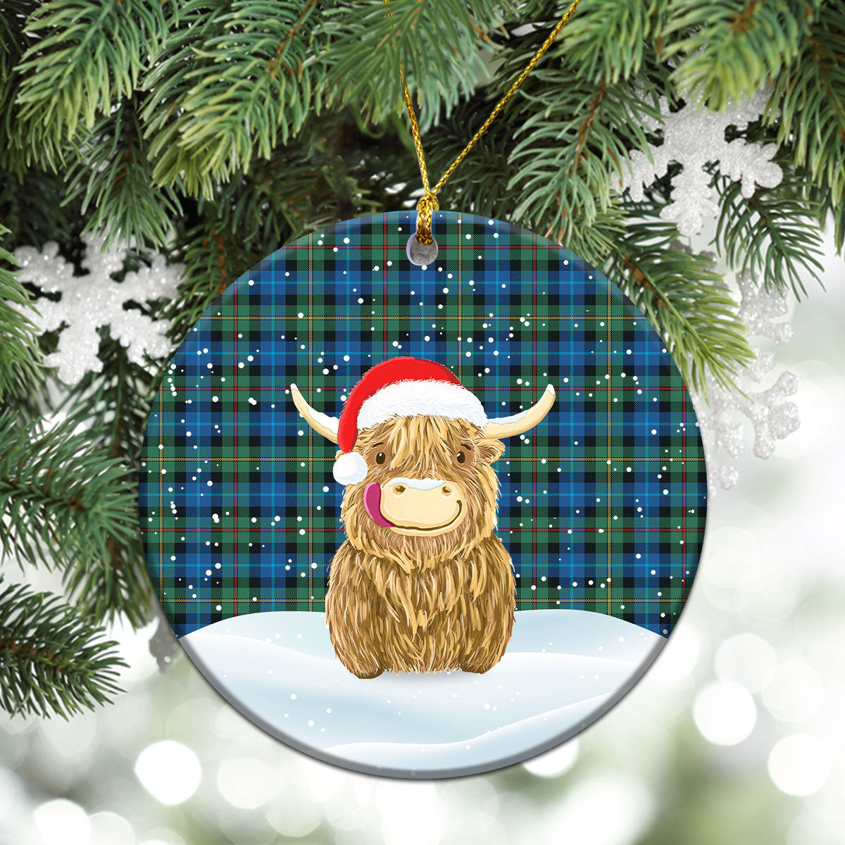 Smith Ancient Tartan Christmas Ceramic Ornament - Highland Cows Style