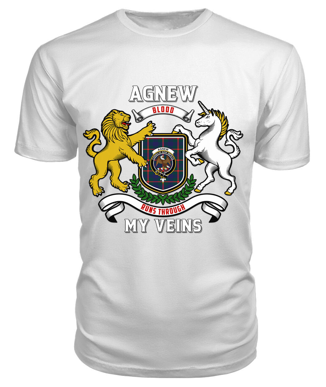 Agnew Modern Tartan Crest 2D T-shirt - Blood Runs Through My Veins Style