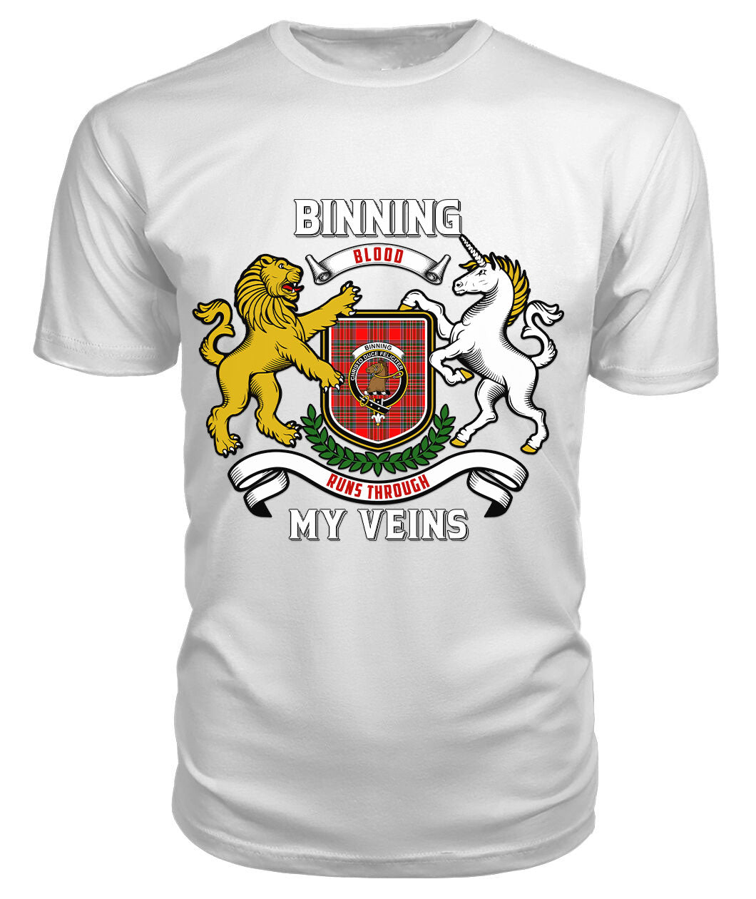 Binning (of Wallifoord) Tartan Crest 2D T-shirt - Blood Runs Through My Veins Style