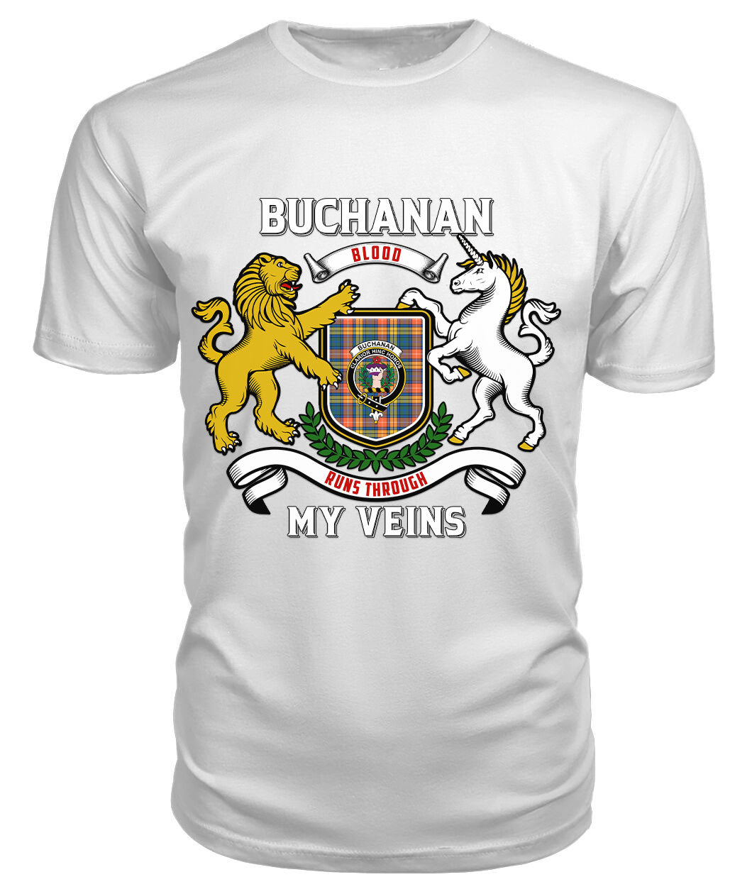 Buchanan Ancient Tartan Crest 2D T-shirt - Blood Runs Through My Veins Style