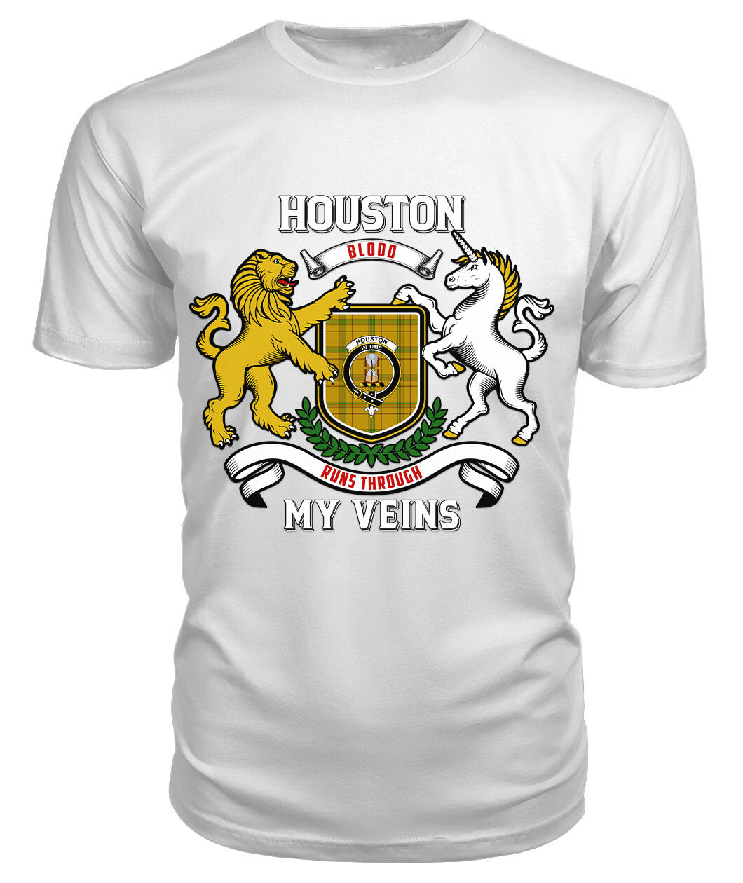 Houston Tartan Crest 2D T-shirt - Blood Runs Through My Veins Style