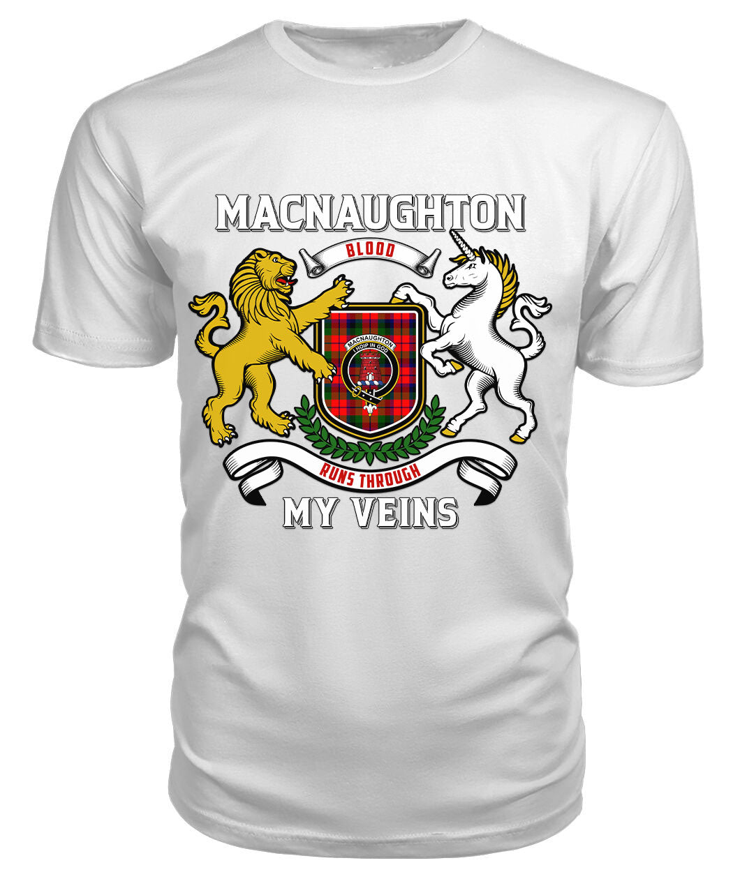 MacNaughton Modern Tartan Crest 2D T-shirt - Blood Runs Through My Veins Style