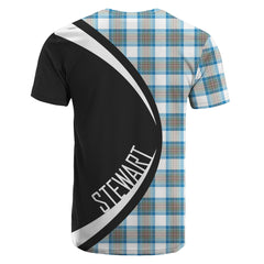 Stewart Muted Blue Tartan Crest T-shirt - Circle Style