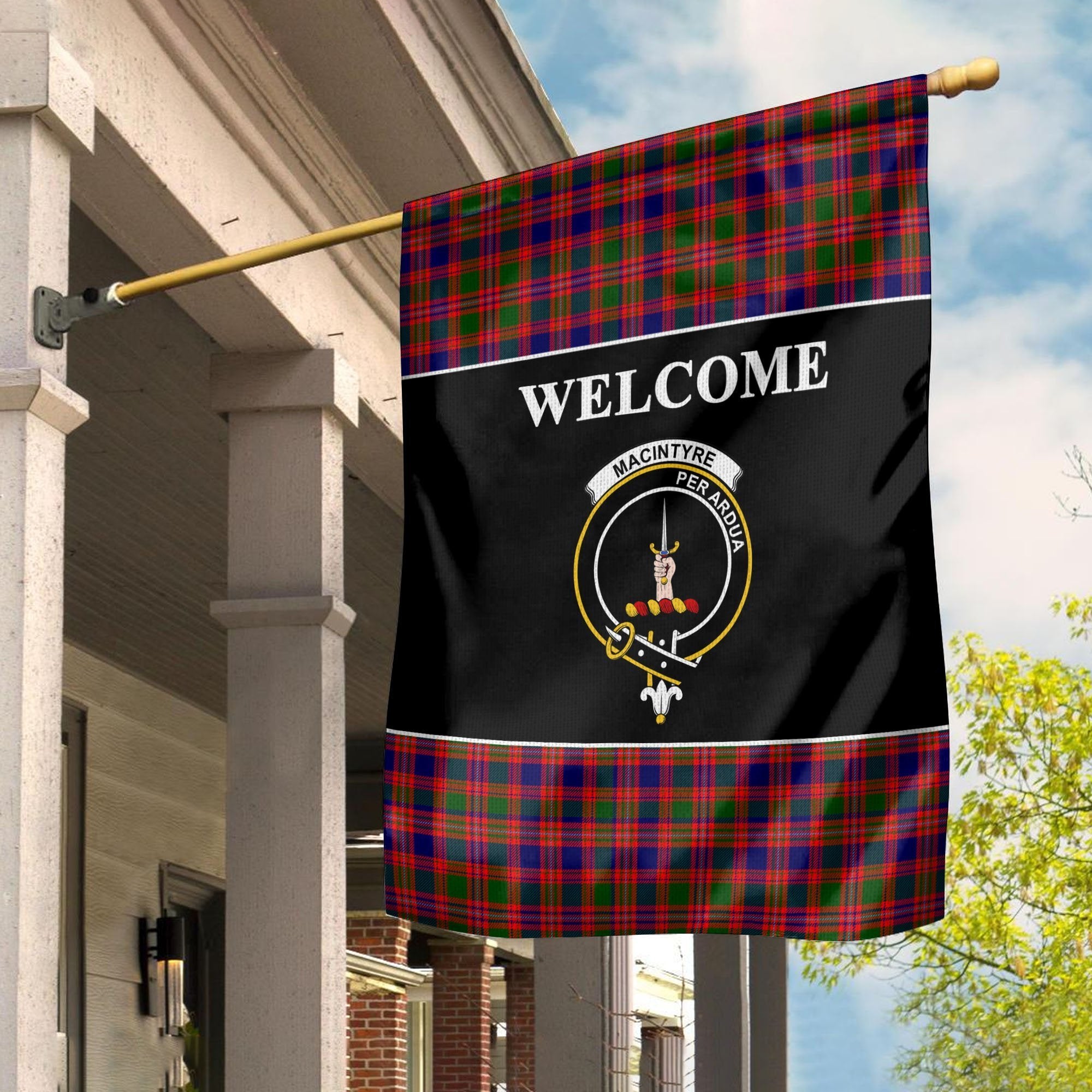 MacIntyre Tartan Crest Black Garden Flag