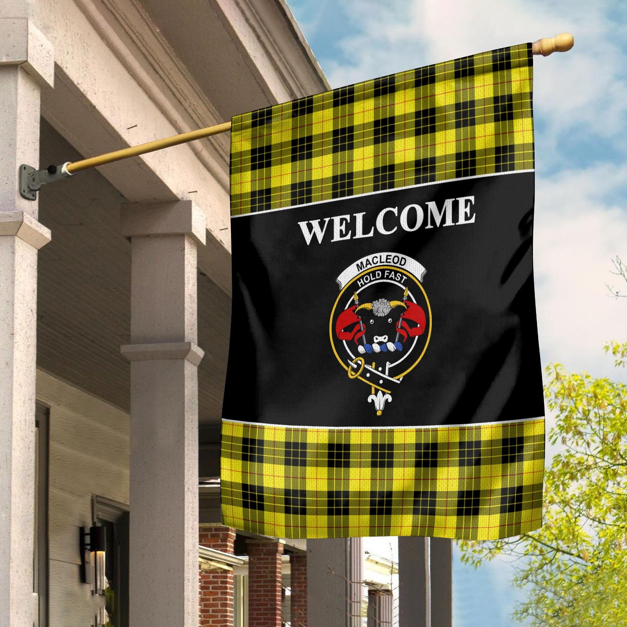 MacLeod of Lewis Tartan Crest Black Garden Flag