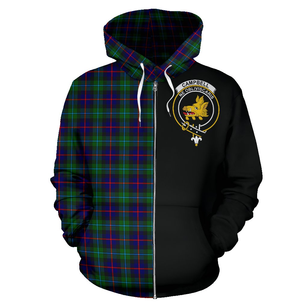 Campbell of Cawdor Modern Tartan Crest Zipper Hoodie - Half Of Me Style