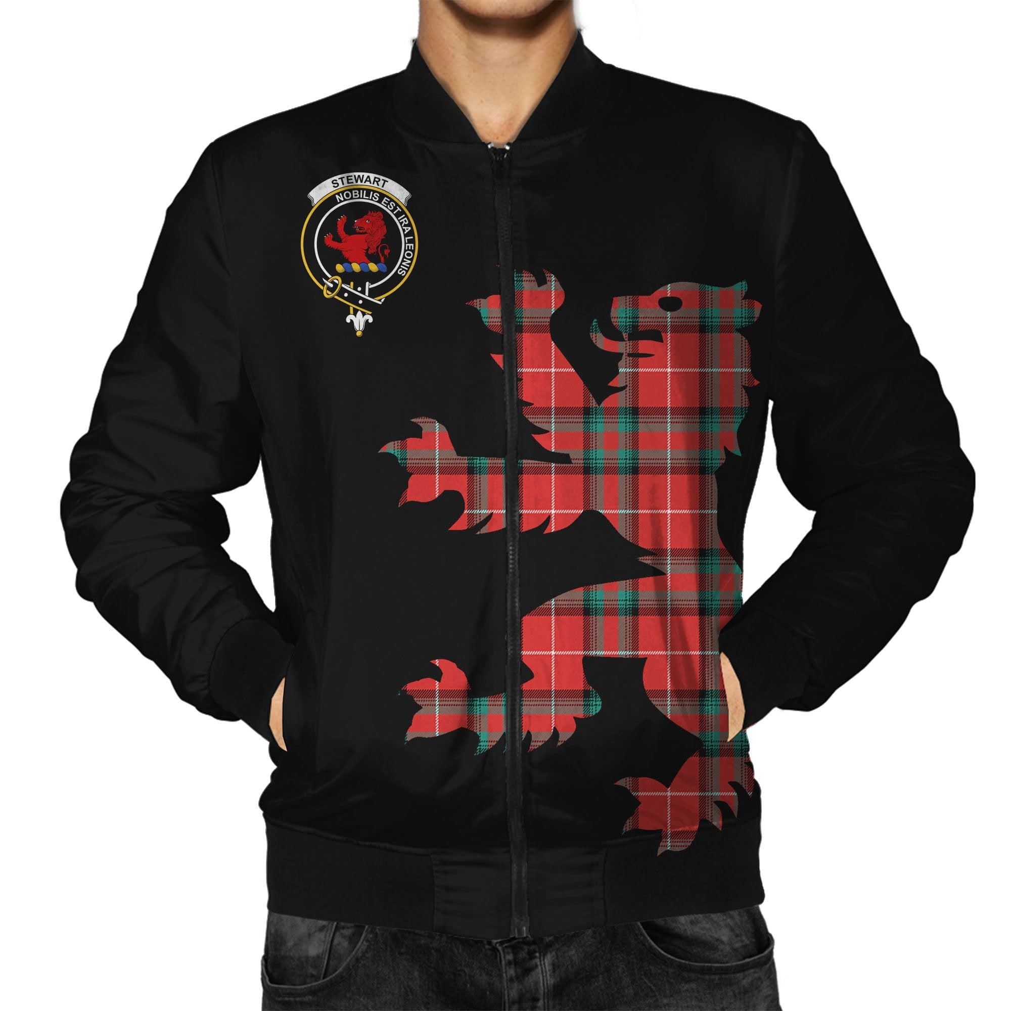 Stewart (Stuart) of Bute Tartan Bomber Jacket Lion & Thistle