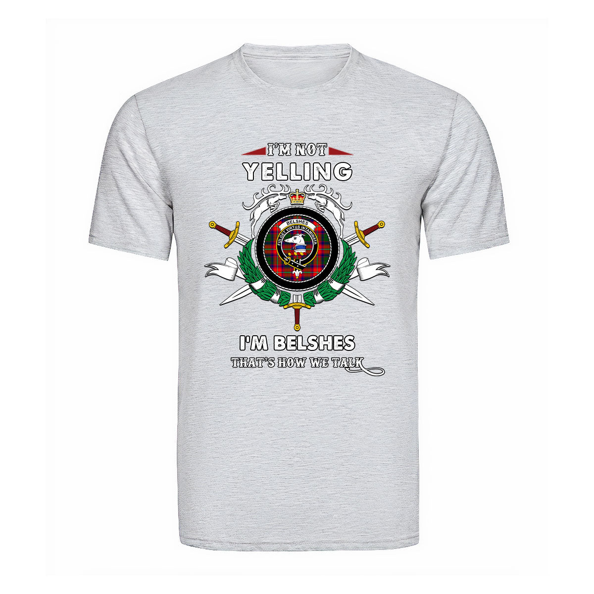 Belshes Tartan Crest T-shirt - I'm not yelling style