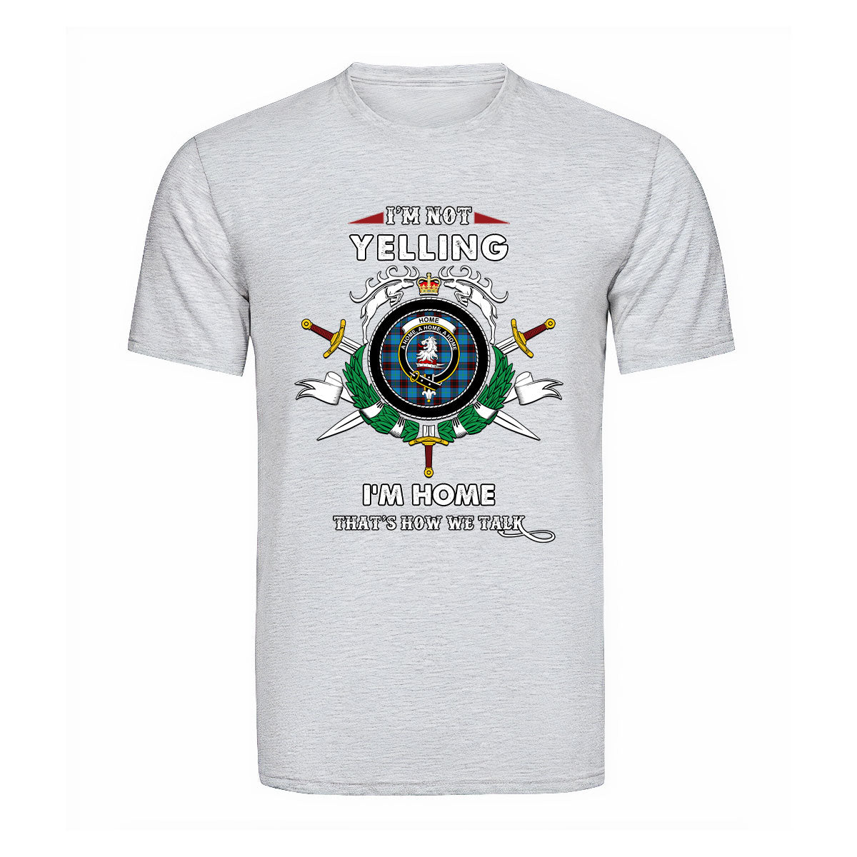 Home (or Hume) Tartan Crest T-shirt - I'm not yelling style