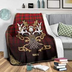 Bain Tartan Crest Premium Blanket - Celtic Stag style