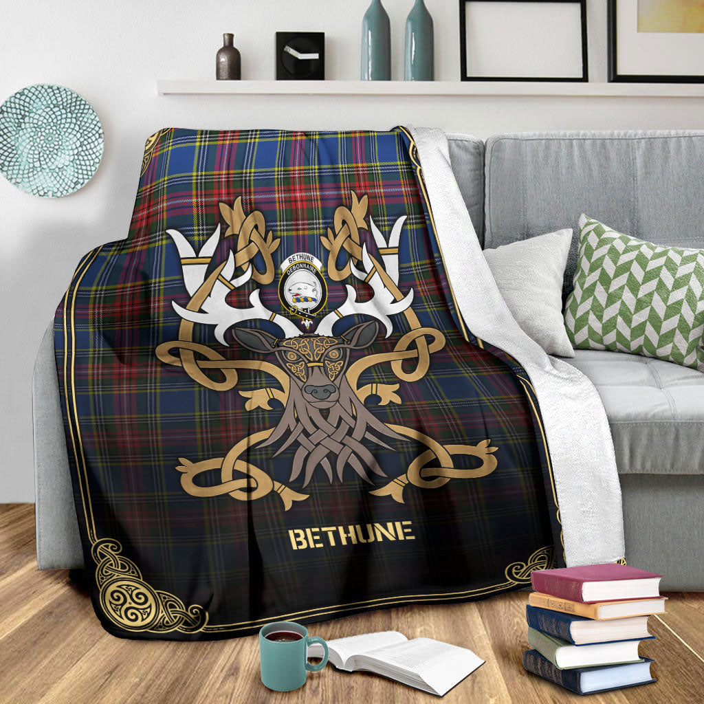 Bethune Modern Tartan Crest Premium Blanket - Celtic Stag style