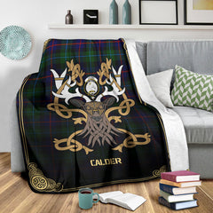 Calder (Calder-Campbell) Tartan Crest Premium Blanket - Celtic Stag style