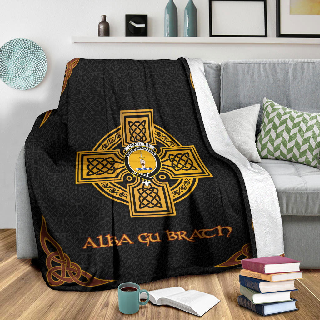 Charteris (Earls of Wemyss) Crest Premium Blanket - Black Celtic Cross Style