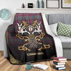 Crawford Ancient Tartan Crest Premium Blanket - Celtic Stag style