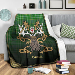 Currie or Curry Tartan Crest Premium Blanket - Celtic Stag style