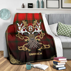 Darroch (Gourock) Tartan Crest Premium Blanket - Celtic Stag style
