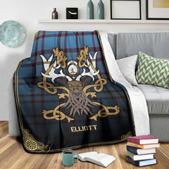 Elliott Ancient Tartan Crest Premium Blanket - Celtic Stag style