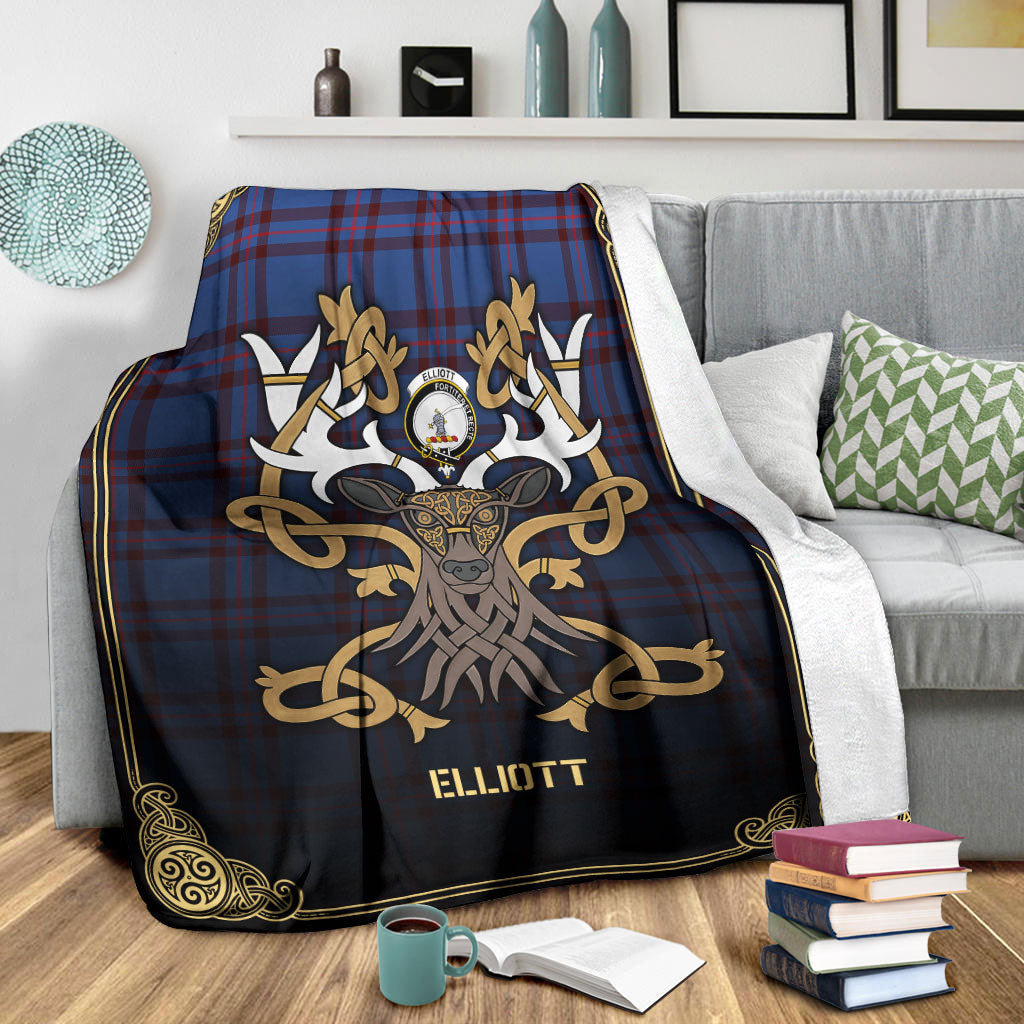 Elliott Modern Tartan Crest Premium Blanket - Celtic Stag style