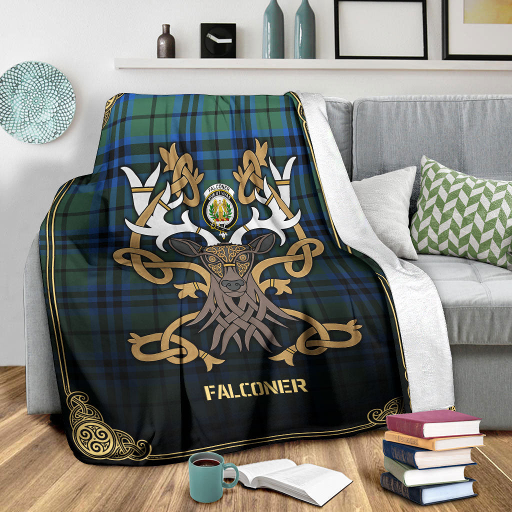 Falconer Tartan Crest Premium Blanket - Celtic Stag style