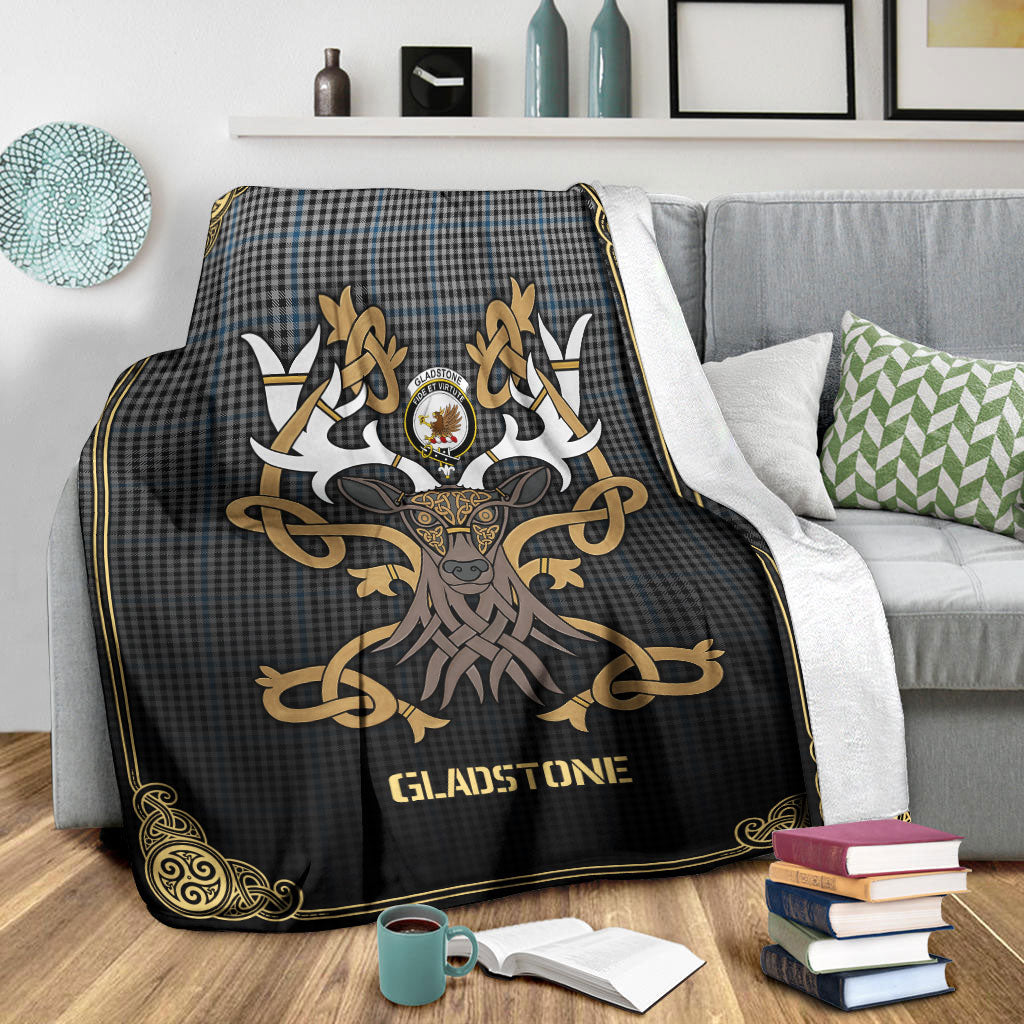 Gladstone Tartan Crest Premium Blanket - Celtic Stag style