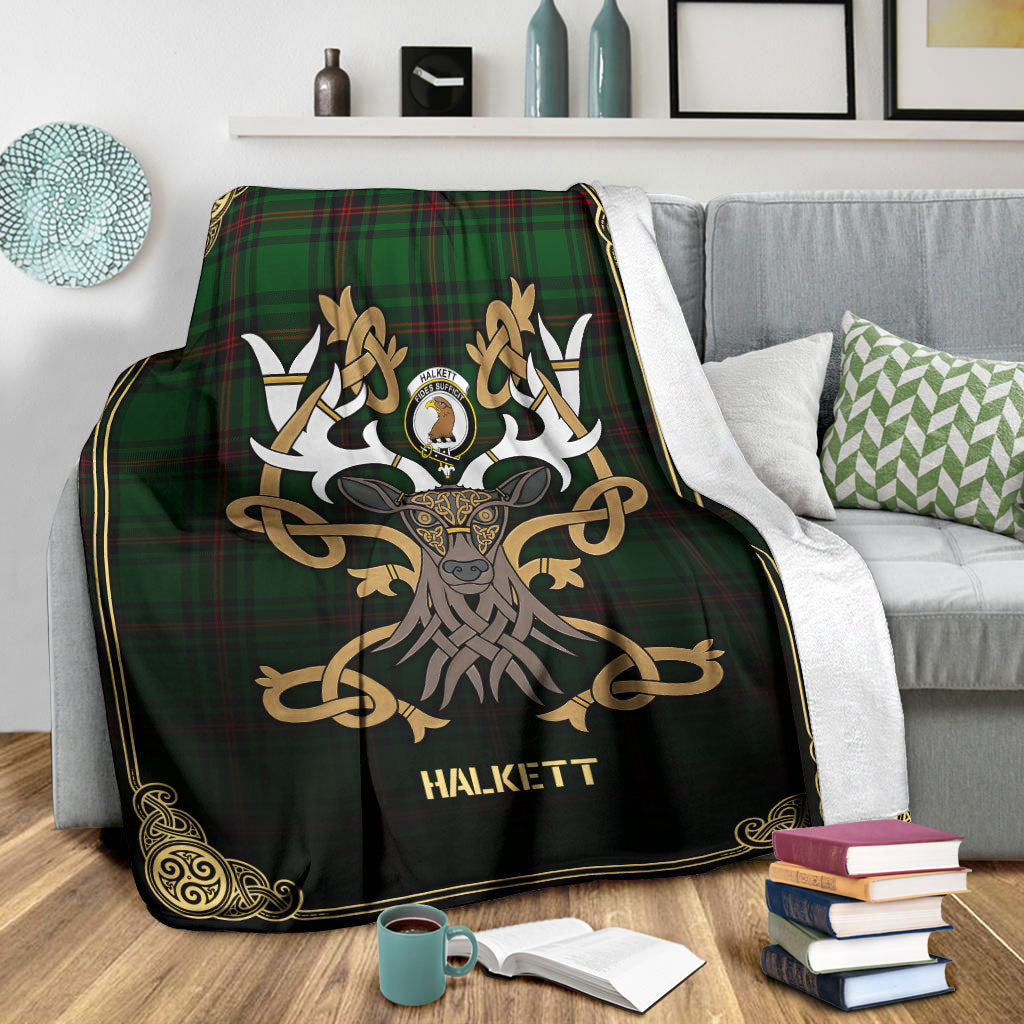 Halkett Tartan Crest Premium Blanket - Celtic Stag style