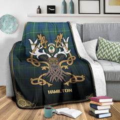 Hamilton Hunting Ancient Tartan Crest Premium Blanket - Celtic Stag style