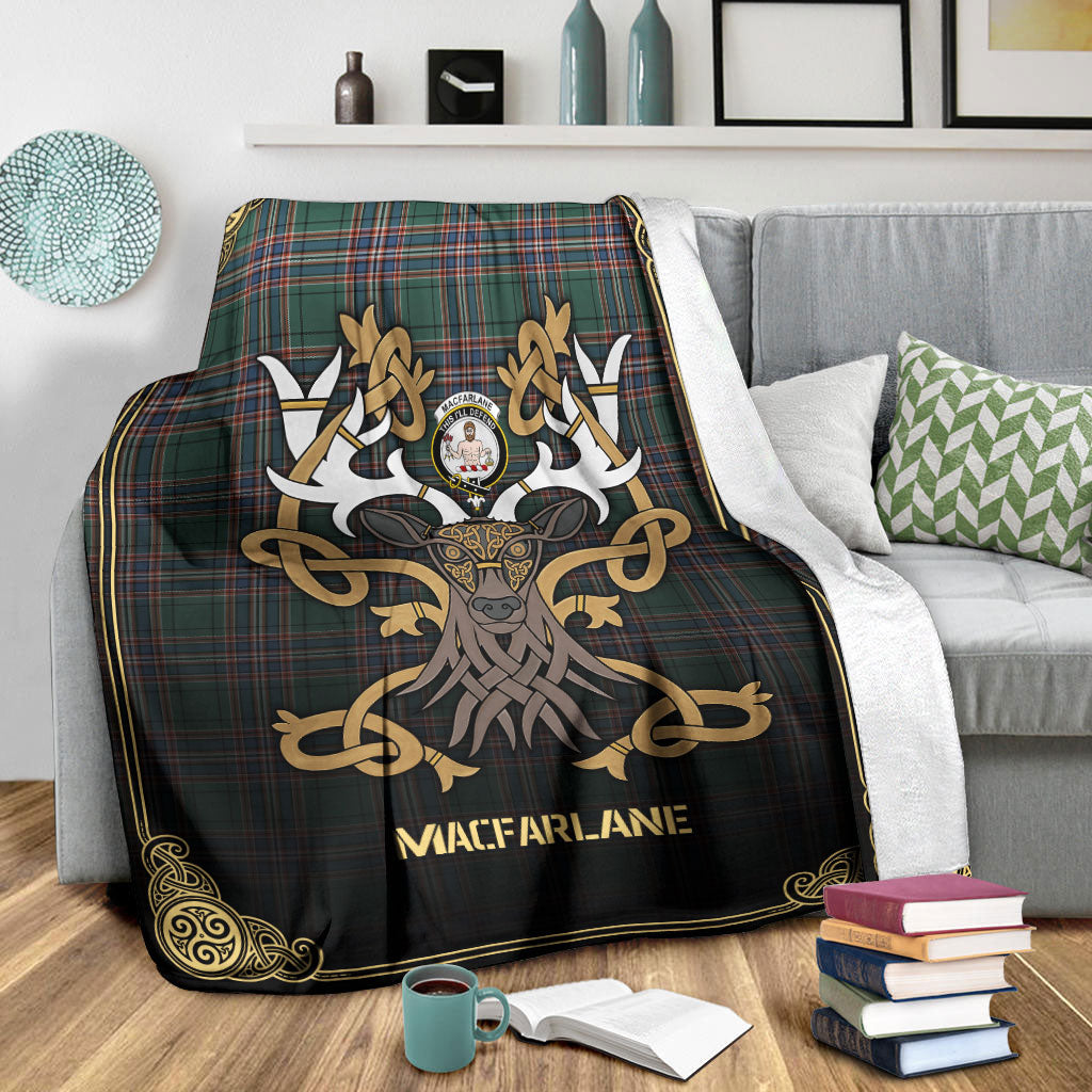 MacGillivray Hunting Ancient Tartan Crest Premium Blanket - Celtic Stag style