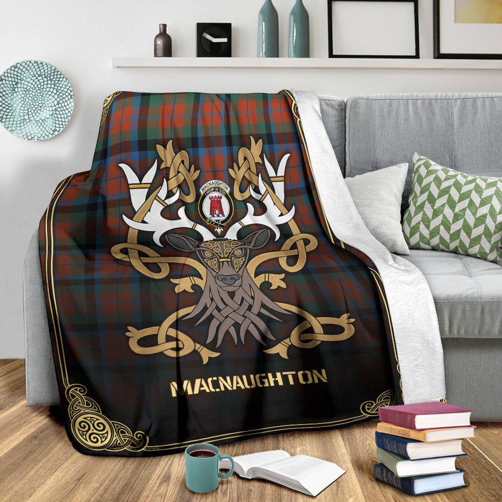 MacNaughton Ancient Tartan Crest Premium Blanket - Celtic Stag style