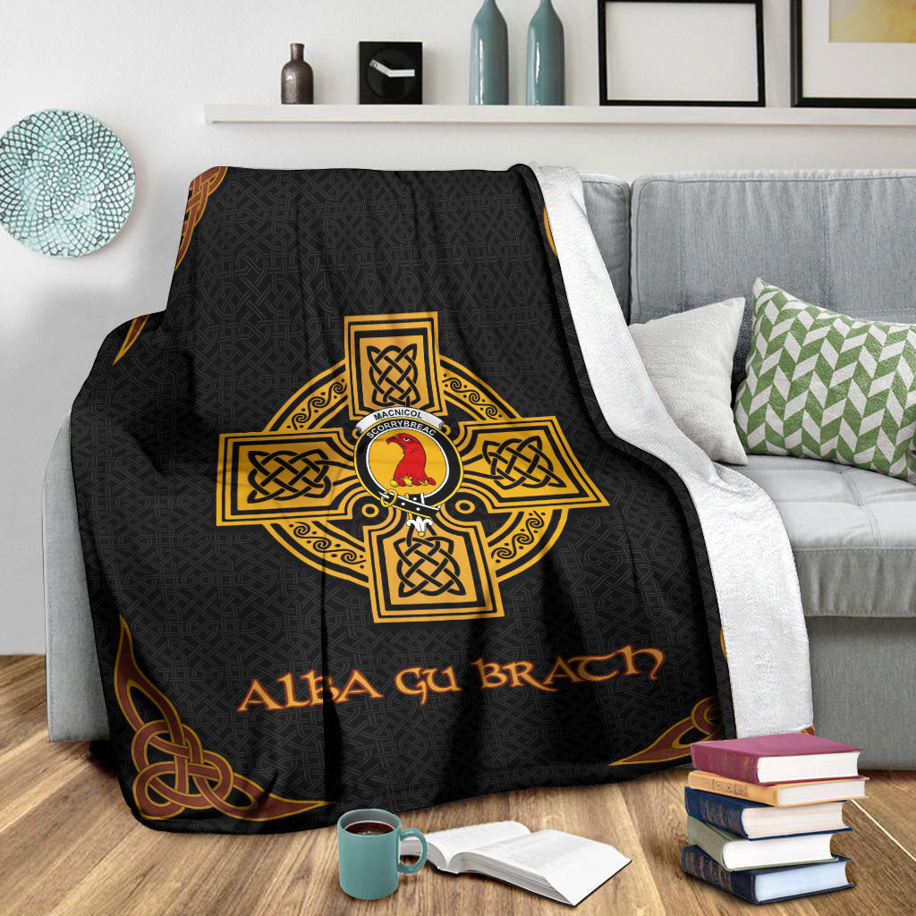 MacNicol (of Scorrybreac) Crest Premium Blanket - Black Celtic Cross Style