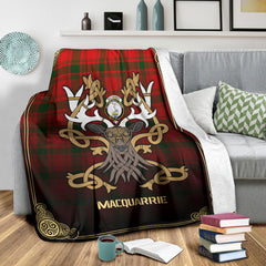 MacQuarrie Tartan Crest Premium Blanket - Celtic Stag style