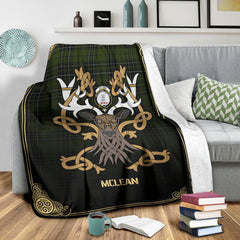 McLean Hunting Tartan Crest Premium Blanket - Celtic Stag style