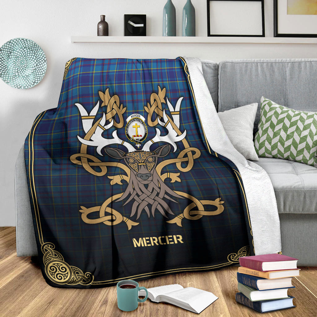 Mercer Modern Tartan Crest Premium Blanket - Celtic Stag style