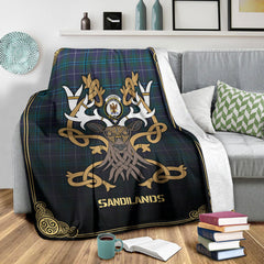 Sandilands Tartan Crest Premium Blanket - Celtic Stag style