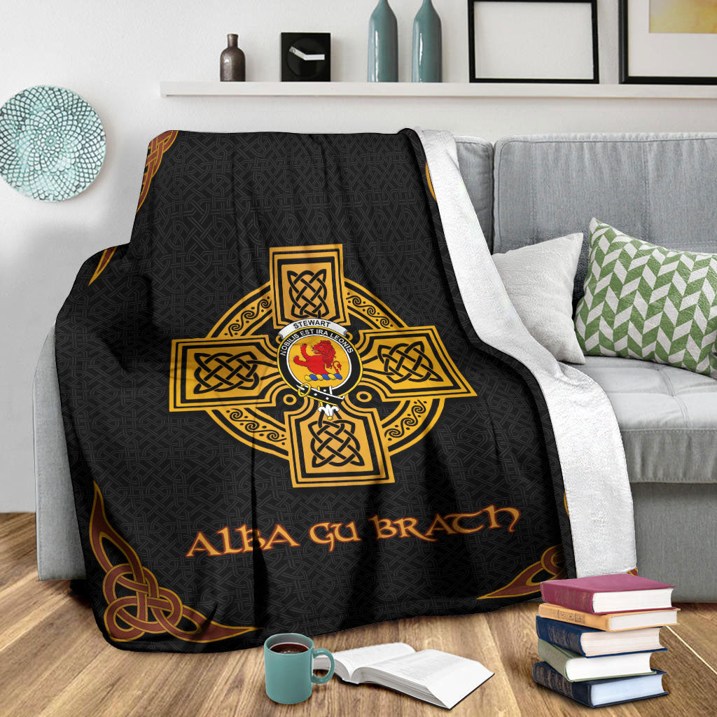 Stewart (Stuart) of Bute Crest Premium Blanket - Black Celtic Cross Style