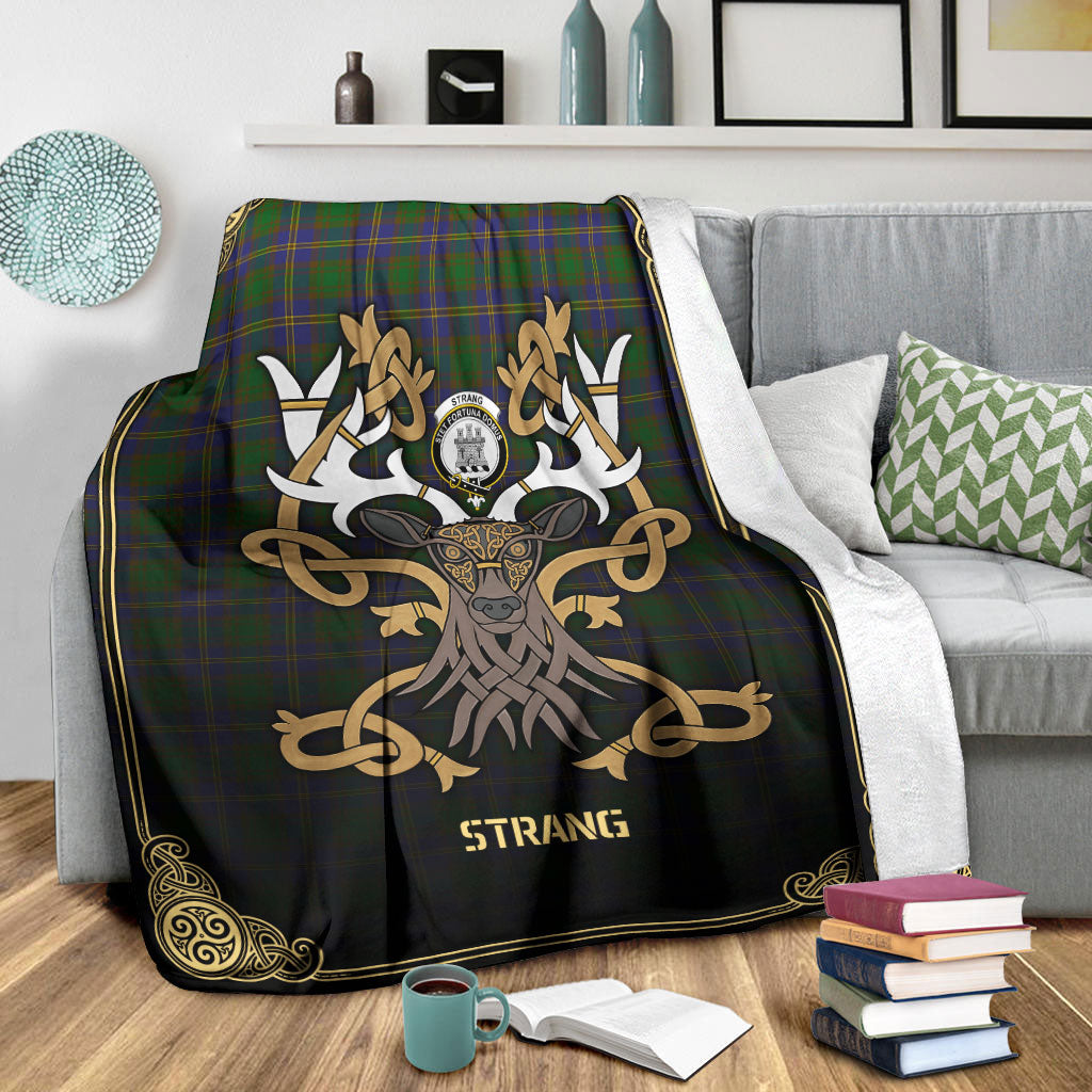 Strang (or Strange) Tartan Crest Premium Blanket - Celtic Stag style