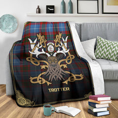 Trotter Tartan Crest Premium Blanket - Celtic Stag style