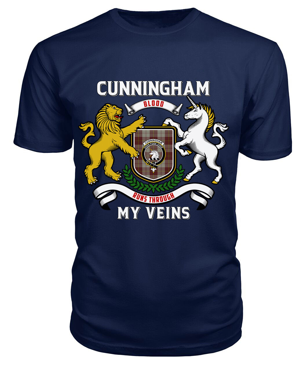 Cunningham Burgundy Dancers Tartan Crest 2D T-shirt - Blood Runs Through My Veins Style
