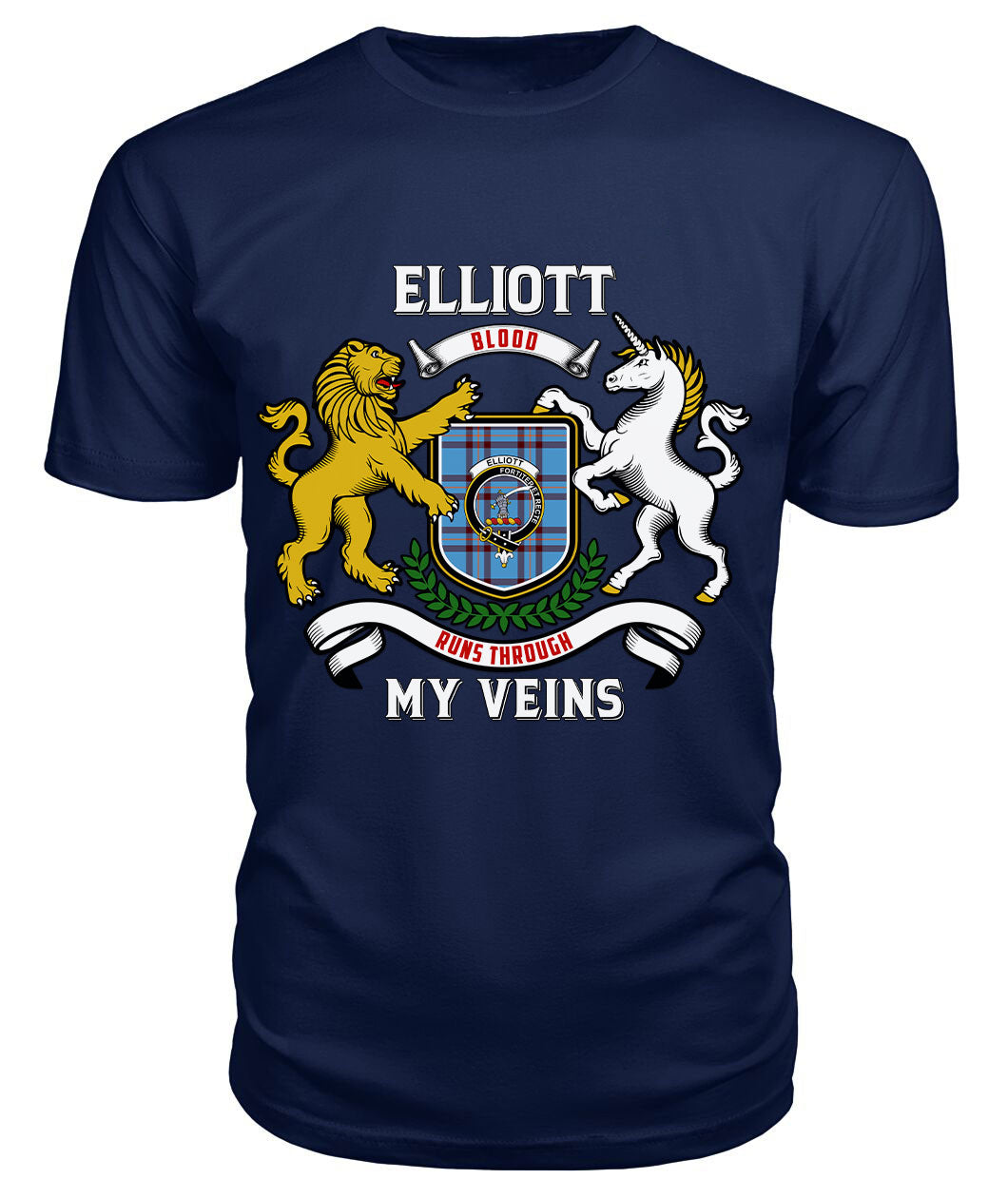 Elliott Ancient Tartan Crest 2D T-shirt - Blood Runs Through My Veins Style